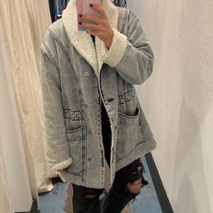 Something Navy denim and Sherpa coat